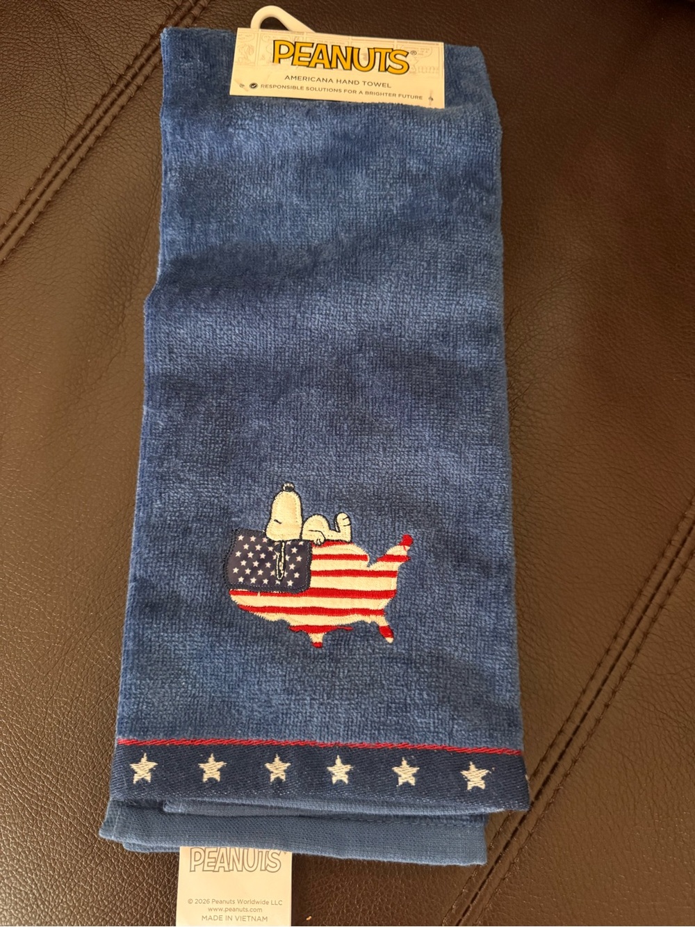 Peanuts Snoopy Americana USA Flag Blue Hand Kitchen or Bath Towel 100% Cotton
